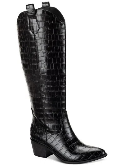 Sun + Stone Dollyy Womens Croc Texture Block Heel Knee-high Boots In Black Croc