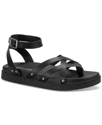 Sun + Stone Women's Finchh Ankle-strap Footbed Sandals, Created For Macy's In Black