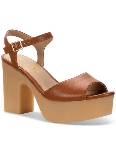 Sun + Stone Gretaa Womens Faux Leather Ankle Strap Heels In Brown