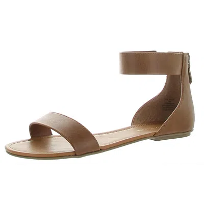 Sun + Stone Keley Womens Faux Leather Ankle Strap Flat Sandals In Brown