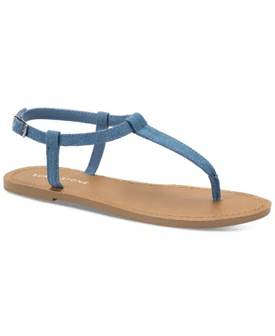 Sun + Stone Krisleyy T-strap Slingback Flat Sandals, Created For Macy's In Denim