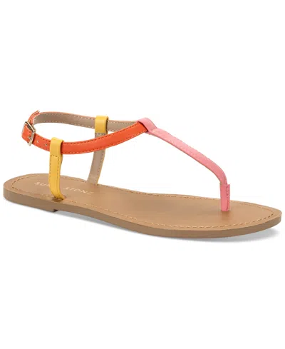 Sun + Stone Women's Krisleyy T Strap Thong Flat Sandals, Created For Macy's In Pink Multi