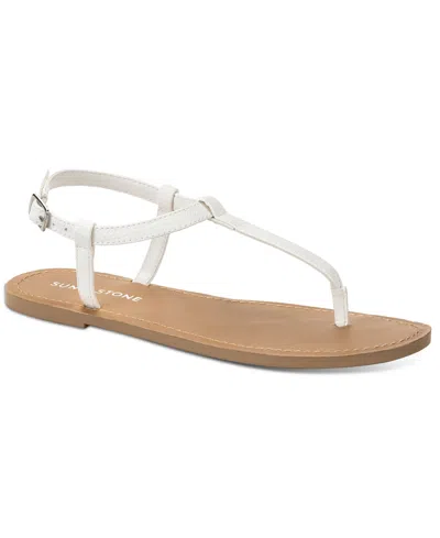 Sun + Stone Krisleyy T-strap Slingback Flat Sandals, Created For Macy's In White Snake