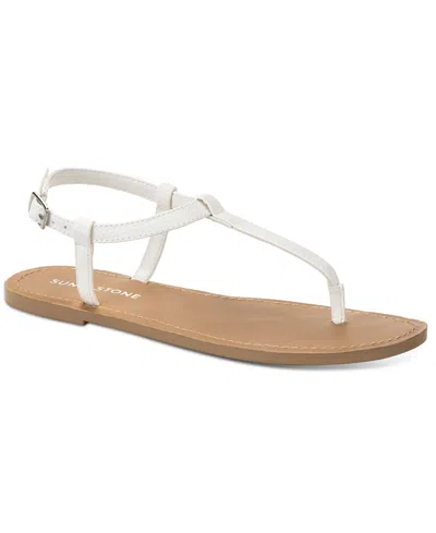 Sun + Stone Women's Krisleyy T Strap Thong Flat Sandals, Created For Macy's In White Snake