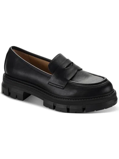 Sun + Stone Lanaa Womens Microfiber Faux Leather Loafers In Black