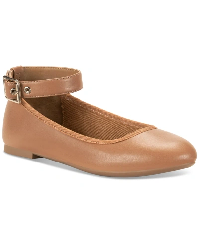 Sun + Stone Women's Luellaa Buckled Ankle-strap Flats, Created For Macy's In Cinnamon