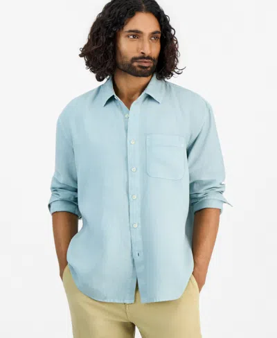 Sun + Stone Men's 100% Linen Relaxed Long-sleeve Garment-dyed Shirt, Macy's Exclusive In Blue