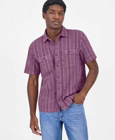 Sun + Stone Men's Addams Short-sleeve Textured Shirt, Macy's Exclusive In Purple