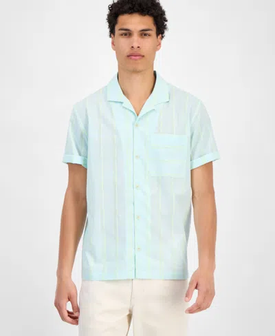Sun + Stone Men's Adrian Short Sleeve Striped Button-front Camp Shirt, Exclusively At Macy's In Pink