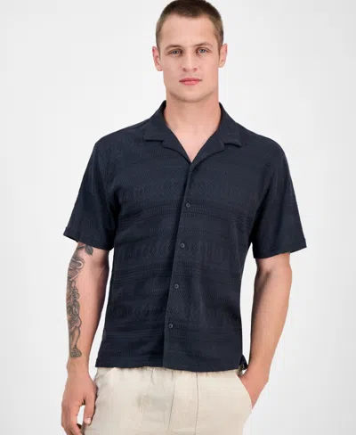 Sun + Stone Men's Alessio Short Sleeve Textured Knit Button-front Camp Shirt, Exclusively At Macy's In Black