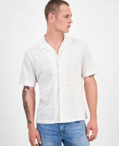 Sun + Stone Men's Alessio Short Sleeve Textured Knit Button-front Camp Shirt, Exclusively At Macy's In White