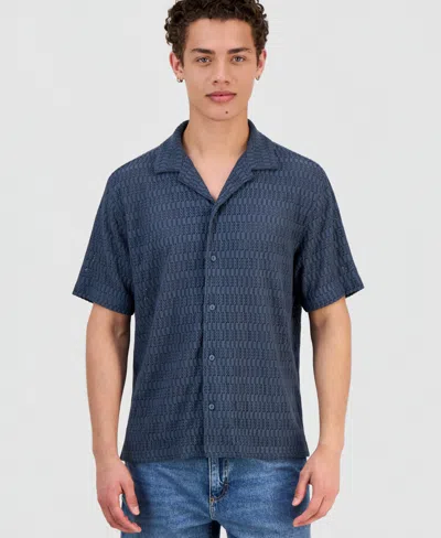 Sun + Stone Men's Andre Knit Tonal Stripe Camp Shirt, Exclusively At Macy's In Blue