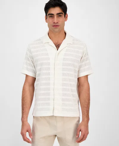 Sun + Stone Men's Andre Knit Tonal Stripe Camp Shirt, Exclusively At Macy's In Vintage White
