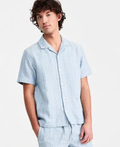 Sun + Stone Men's Aqua Geo Cotton Camp Shirt, Macy's Exclusive In Blue