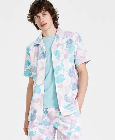 Sun + Stone Men's Archie Regular-fit Leaf-print Button-down Camp Shirt, Created For Macy's In Orchid Bouquet