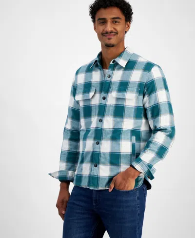 Sun + Stone Men's Aviv Long Sleeve Snap-front Plaid Shirt Jacket, Created For Macy's In Green Tourmalin