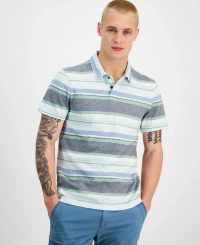 Sun + Stone Men's Baja Striped Short Sleeve Polo Shirt, Created For Macy's In Dream Cloud Blu