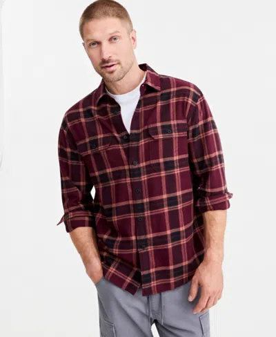 Sun + Stone Men's Barry Plaid Flannel Shirt, Macy's Exclusive In Red