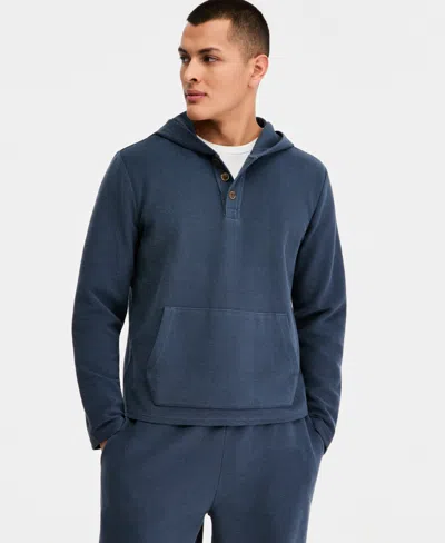 Sun + Stone Men's Beach Terry Button-placket Hoodie, Macy's Exclusive In Blue
