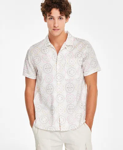 Sun + Stone Men's Becker Regular-fit Medallion-print Button-down Linen Blend Camp Shirt, Created For Macy's In Spring Strawberry