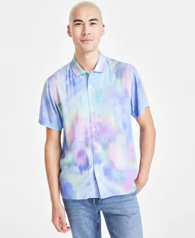 Sun + Stone Men's Bernard Short Sleeve Button-front Printed Shirt, Created For Macy's In Cosmic Swirl