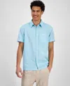 Sun + Stone Men's Blake Linen Chambray Short Sleeve Button-front Shirt, Created For Macy's In Blue