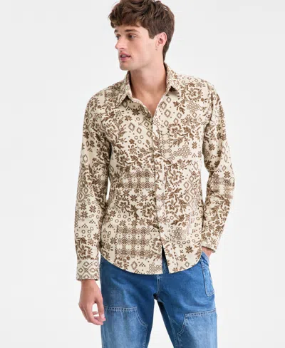 Sun + Stone Men's Bonds Long-sleeve Cotton Patchwork-print Corduroy Shirt, Macy's Exclusive In Multi