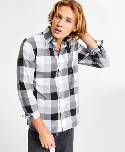 Sun + Stone Men's Burke Regular-fit Plaid Button-down Shirt, Created For Macy's In Titanium Grey