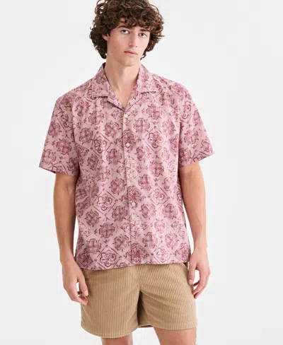 Sun + Stone Men's Butler Medallion-print Camp Shirt, Macy's Exclusive In Pink