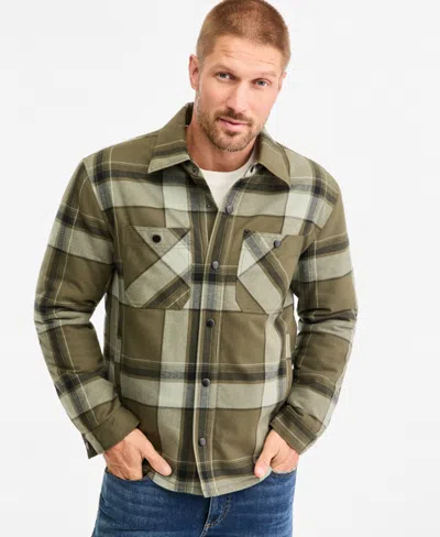Sun + Stone Men's Case Plaid Flannel Shacket, Macy's Exclusive In Green