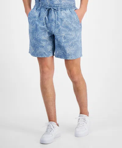 Sun + Stone Men's Charlie Relaxed-fit Palm Leaf-print 7" Shorts, Created For Macy's In Hydrogen