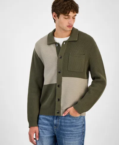 Sun + Stone Men's Colorblocked Cardigan, Macy's Exclusive In Green
