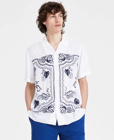 Sun + Stone Sun Stone Mens Conrad Regular Fit Tropical Paisley Button Down Camp Shirt Regular Fit Solid 5 Drawst In Bright White
