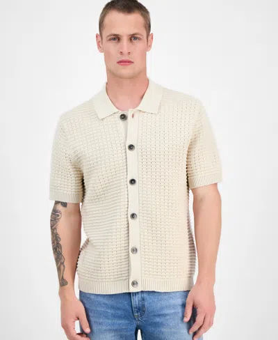 Sun + Stone Men's Cooper Short Sleeve Textured Knit Button-front Sweater, Exclusively At Macy's In White