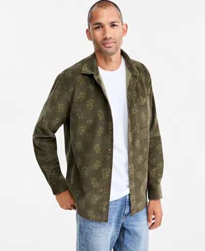 Sun + Stone Men's Corduroy Long-sleeve Floral Shirt, Macy's Exclusive In Green