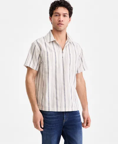 Sun + Stone Men's Cotton Anchor-stripe Quarter-zip Shirt, Macy's Exclusive In Neutral