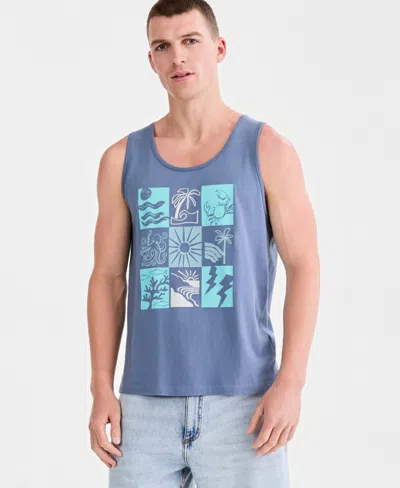 Sun + Stone Men's Cotton Beach Tile Graphic Tank Top, Macy's Exclusive In Blue