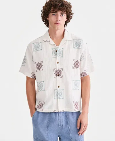 Sun + Stone Men's Cotton Embroidered Relaxed Camp Shirt, Macy's Exclusive In Blue
