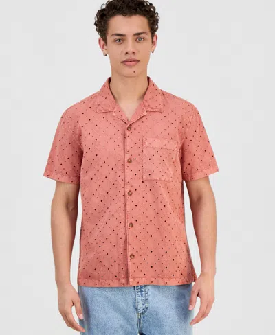 Sun + Stone Men's Cotton Eyelet Garment-dyed Short-sleeve Camp Shirt, Macy's Exclusive In Pink