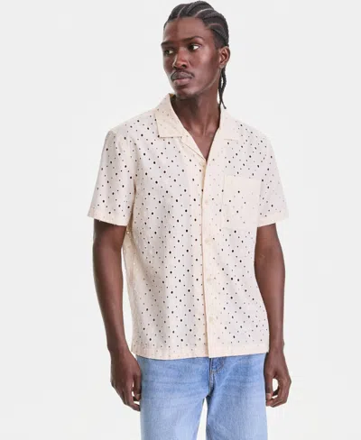 Sun + Stone Men's Cotton Eyelet Short-sleeve Camp Shirt, Macy's Exclusive In Yellow