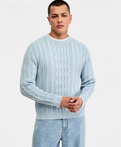 Sun + Stone Men's Cotton Fisherman Cable-knit Sweater, Macy's Exclusive In Blue