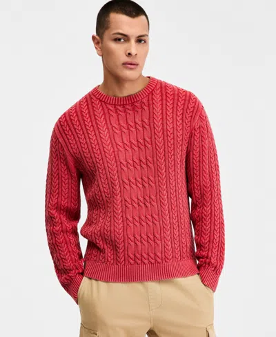 Sun + Stone Men's Cotton Fisherman Cable-knit Sweater, Macy's Exclusive In Red