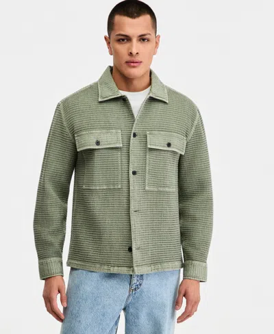 Sun + Stone Men's Cotton Fisherman Textured Overshirt, Macy's Exclusive In Green