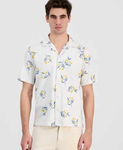 Sun + Stone Men's Cotton Floral-print Knit Camp Shirt, Macy's Exclusive In White