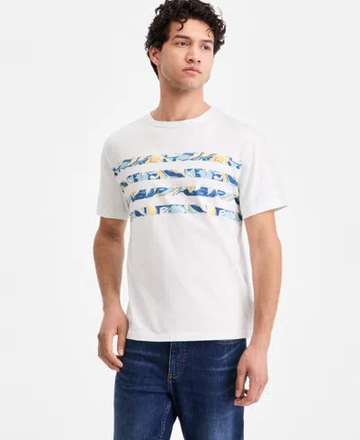 Sun + Stone Men's Cotton Floral-stripe Crewneck T-shirt, Macy's Exclusive In Bright White