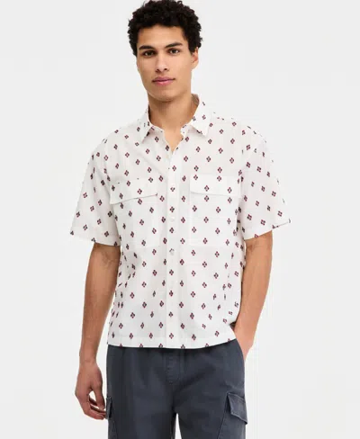 Sun + Stone Men's Cotton Houdini Geo-print Short-sleeve Shirt, Macy's Exclusive In White