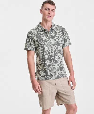 Sun + Stone Men's Cotton Palm-print Polo Shirt, Macy's Exclusive In Green