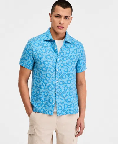 Sun + Stone Men's Cotton Printed Short-sleeve Button Shirt, Macy's Exclusive In Blue