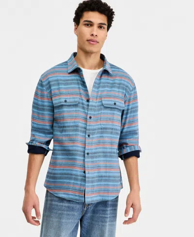 Sun + Stone Men's Cotton Striped Long-sleeve Shirt, Macy's Exclusive In Blue