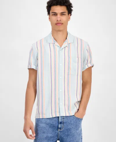 Sun + Stone Men's Cove Short Sleeve Striped Button-front Camp Shirt, Exclusively At Macy's In Pink